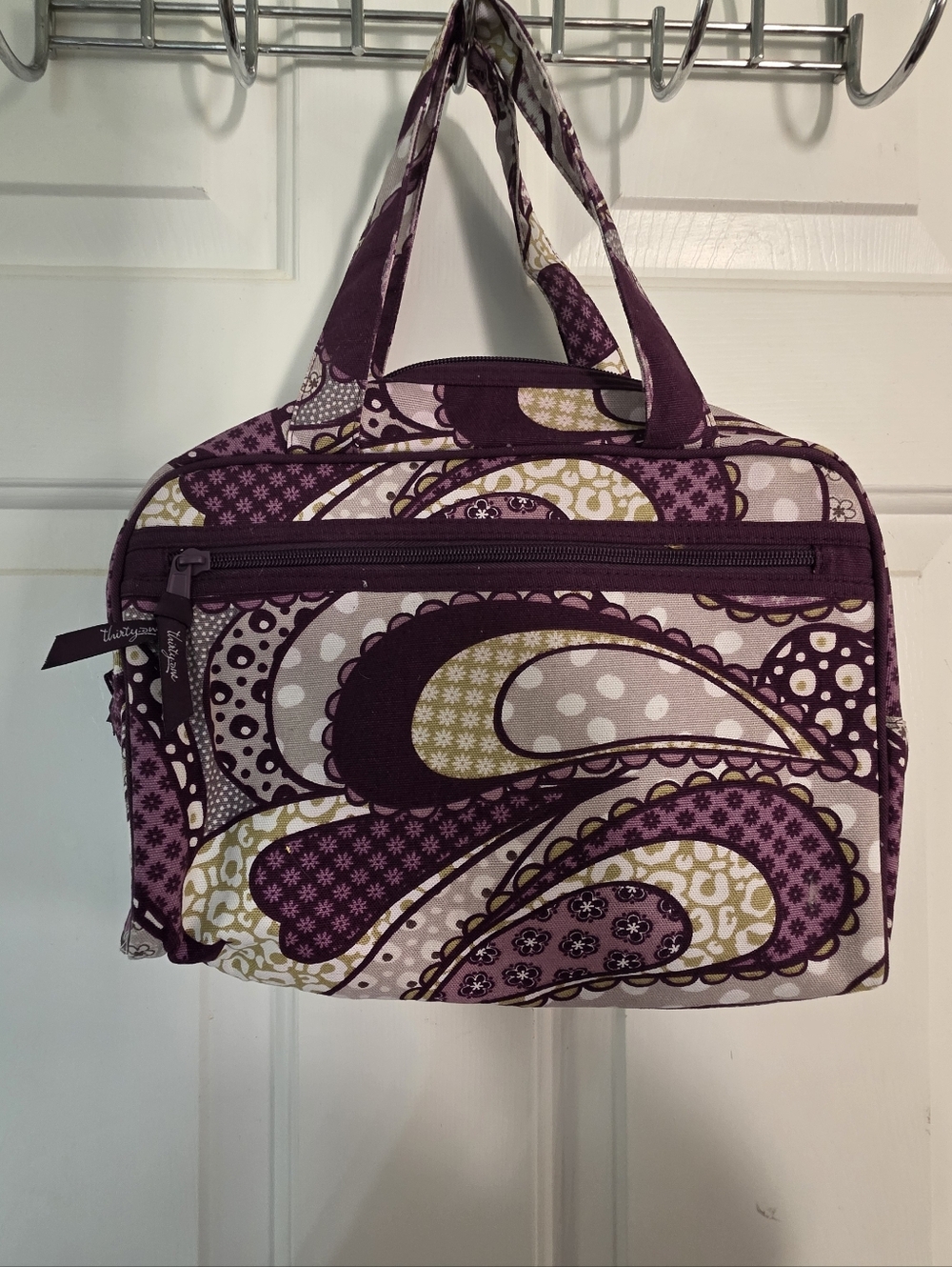 Vera Bradley Purple Paisley Quilted Cosmetic Case with Cream & Gold Accents